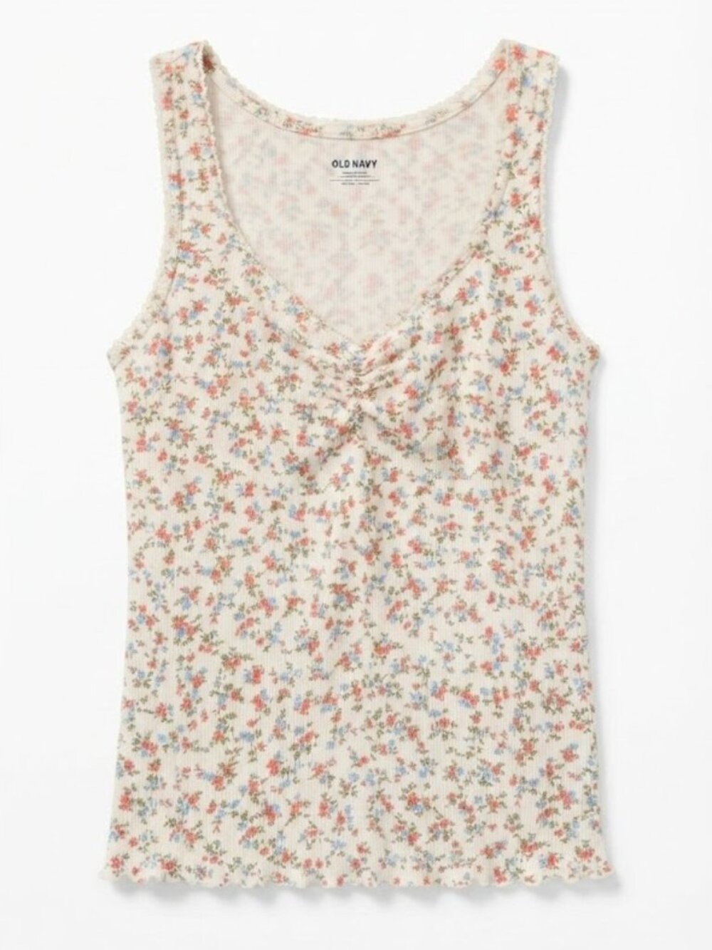 White Floral Ribbed Tank Top - Picture 1 of 9